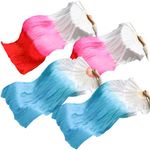 Jucoan 2 Pairs Belly Dance Fans, 1.8M Long Artificial Silk Bamboo Fans Veils Colorful Belly Dancing Fans Faux Silk Veil Fans for Woman Dancer Art Show (Left+ Right Hands)