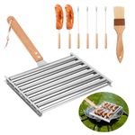 MYCHA Hot Dog Roller Grill with Long Wood Handle & 6PCS BBQ Skewers 1PCS Sauce Brush, Outdoor Camping BBQ Hot Dog Griller Roller-Large Size