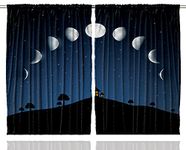 Ambesonne Classroom Decor Phases of Moon and Stars Outer Space Night View Space Sky Telescope Fun City Cartoon Kids Nursery Youth Room Curtain Two Panels Set 108" W By 90" L