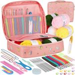 TheWooly Wonders Beginners Crochet Kit, Adults Include 5 Yarns, 59pcs Crochet Starter Kit for Beginners Kids, Crochet Hooks, Stitch Markers, Storage Bag, All in One