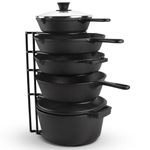 Heavy Duty Pan Organizer, Extra Large 5 Tier Rack - Holds Cast Iron Skillets, Dutch Oven, Griddles - Durable Steel Construction - Space Saving Kitchen Storage - No Assembly Required - Black 15-inch