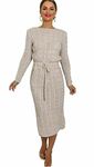 Candid Styles Women's Cable Knitted Jumper Ladies Long Sleeve Tie Up Maxi Midi Fancy Dress (Beige # One Size