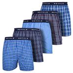 ROYALZ Mens Boxers Shorts Multi Pack of 5 American Style Cotton Boxershorts Man Underwear Woven Underpants Plaid Blue Classic Loose Fit, Color:Set 001 (Pack of 5 - Multicolored), Size:L