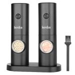 Hotder Electric Salt and Pepper Grinder Set, Battery Powered Automatic Pepper Mill with Stand, Refillable Salt Grinder Set with LED Light for Home Kitchen