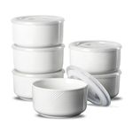 Adewnest Ceramic Bowls with Lids: 5 Inch Porcelain Bowls Set of 6 Microwave Safe - Food Storage Containers with Lids - Serving Bowls with Lids for Lunch, Picnic, Camping, 20 oz (White)