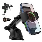 Wefunix 15W Qi Fast Wireless Car Charger Mount Automatic Sensor Clamping Air Vent +Dashboard Phone Holder Compatible with LG iPhone 15 14 13 12 11 XS SE X Samsung Galaxy S24 S23 S22 S21 S20 Note 20/10