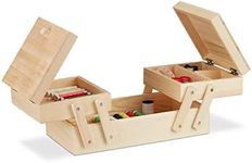 Relaxdays Natural Wooden Sewing Basket, Foldable, No Contents, Handle, HWD: 12 x 26 x 15.5 cm