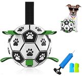 Dog Toy Soccer Ball | Interactive Dog Ball with Grab Tabs | Durable TPU+Nylon I 6.0inch Dog Ball Toy for Small & Medium Dog (15-50Lbs) Play Chew Indoor/Outdoor, Ground or Water | with Gift Pet Finger Toothbrush