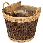 Woodluv 100% Organic Full Wicker Handmade Two Tone Round Willow Log Basket with Rustic Jute Liner Heavy Duty, Large - Natural & Dark Brown