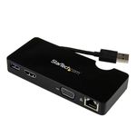 StarTech.com USB 3.0 to HDMI or VGA Adapter Dock - USB 3.0 Mini Docking Station w/USB, GbE Ports - Portable Universal Laptop Travel Hub (USB3SMDOCKHV), Black