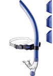 CAPAS Training Swim Snorkel for Lap Swimming, Ultimate Fit Center-Mount Swimmers Snorkel with Liquid Silicone Mouthpiece Adjustable Strap Swivel Headband, Designed for Adult Men Women (Blue Black)