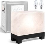 d'aplomb 100% Authentic Natural Himalayan Salt Lamp; Hand-Carved Modern Rectangle Rare White Crystal Rock Salt from The Himalayan Mountain; Footed Wood Base, Dimmer Cord + Extra Bulb; 11.5 lbs