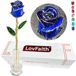 LovFaith Valentines Day Real Rose Dipped 24K Gold with Crystal Stand, Best Forever Fresh-Cut Rose Gift for Her Wife Anniversary Birthday Christmas