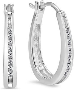 Dazzlingrock Collection 0.20 Carat (Ctw) Real Round White Diamond Ladies Hoop Earrings, Sterling Silver