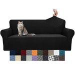 YEMYHOM Couch Cover Latest Jacquard Design High Stretch Sofa Covers for 3 Cushion Couch, Pet Dog Cat Proof Slipcover Non Slip Magic Elastic Furniture Protector (Large, Black)