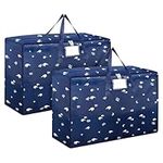 2 Pcs 105L Large Storage Bag, Thicken Oxford Cloth Large Moving Bag with Zips for Moving House Storage Clothes Bedding Duvet Quilt Blankets Waterproof Moving Totes Sturdy Storage Bags (Dark blue)