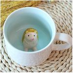 Hotmiss Hedgehog Ceramic Cup Hidden 3D Animal Inside Mug,Cute Cartoon Handmade Figurine Mugs,Holiday and Birthday Gift for Coffee Milk Tea Lovers,12 OZ (Hedgehog)