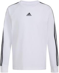 adidas Boys' Long Sleeve Cotton Small Logo T-Shirt, New White