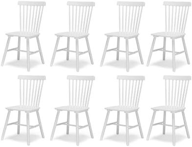 LUE BONA Windsor Dining Chair, Dining Chairs Set of 8, Spindle Back Wood Kitchen Chairs Wooden Dining Chair, Farmhouse Dining Chairs for Kitchen and Dining Room, White