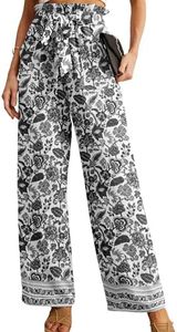 Women's High Waisted Palazzo Pants Flowy Wide Leg Trousers Deep Pockets Adjustable Tie Knot Tummy Control for Curvy Plus Size Casual Business Beach Vacation Pants Black Two Porcelain XX-Large