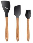 DOCOSS- Pack of 3-Silicone Spatula Set with Wooden Handle/Silicone Spatula for Kitchen with Silicone Turner Spatula Heat Resistant Spatula and Brush Combo/Wooden Spatula Set for Baking