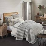 Piper Classics Market Place Gray King Quilt, 100% Cotton Quilted Bedspread with Gray Ticking, Hand Quilted Grain Sack Bed Spread Bedding for Farmhouse Decor (95”x105”)