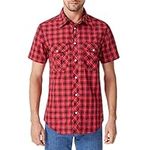 JMBONHEUR Men's Western Cowboy Pearl Snap Buttons Plaid Short Sleeve 2 Pockets with Pen Holder Lightweight Casual Shirt (Red Black #22, XL)