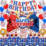 Baseball Party Decorations, Baseball Birthday Party Supplies Set, Favors Include Baseball Backdrop, Happy Birthday Banners, Tabelcloth, Baseball Ballons, Cake and Cupcake Toppers