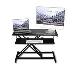 ERGOMAKER Height Adjustable Standing Desk Converter - 81cm (32 Inch) Wide Platform Tabletop Workstation - Quick Sit to Stand Desk Riser for Dual Monitors Black