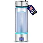 LevelUpWay - Hydrogen Generator Water Bottle SPE PEM Technology Water Ionizer (Borosilicate Glass, Silver)