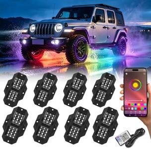YUGUANG 8 Pods RGB Rock Lights, App Control Music Mode Multicolor High Bright Waterproof LED Underglow Kit for Trucks UTV ATV RZR SUV Car