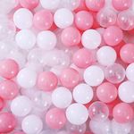 Thenese Pit Balls for Kids, 100 pcs 2.15 Inches Thicken Soft Plastic Crush Proof Ball Pit Balls BPA Phthalate Free Baby Toddler Toy Ball with 3 Color White Clear and Pink