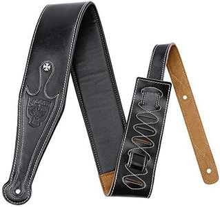 Leather Guitar Strap, 3.15" Genuine Leather Guitar Strap with Suede & Leather Lined for Bass, Electric Guitar and Acoustic Guitar (Black)