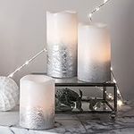 Lights4fun Set of 3 Silver Grey Ombre Real Wax Battery Operated Flameless Flickering LED Candles with Timer