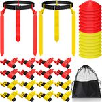 Wettarn Flag Football Set 16 Player Flag Football Belts and Flags Set for Kid Adult Players Outdoor Sport Training Set, Red, Yellow, 7.5 x 2 inches