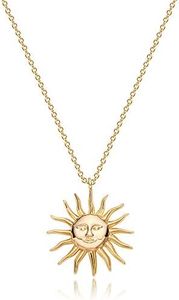 Mevecco Sun Necklace 18K Gold Plated Dainty Gold Charm Necklace Women Sunshine Celestial Charm Pendant Choker Delicate Gold Sunshine Sunburst Layering Necklace for her