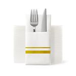 UKEENOR Disposable Dinner Napkins Cloth Like with Built-in Flatware Pocket,Wedding Party Linen Feel White and Golden Napkin, Prefolded for Silverware, 50 Counts