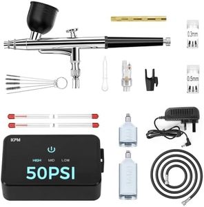 Airbrush Kit with Air Compressor, Intuitive 50 PSI High Pressure Air Brush with 0.2/0.3/0.5mm Nozzles & Cleaning Sets, Perfect for Modeling, Painting, Nails, Makeup, Cake Decorating
