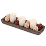 Hanobe Rustic Wood Candle Tray: Decorative Tealight Candle Holders Long Farmhouse Candle Plate Wooden Table Centerpiece for Dining Room Kitchen Coffee Table Rectangular Candle Trays Home Decor