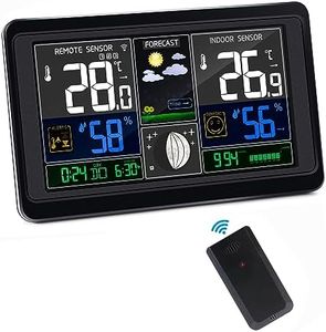 Wikay Multi Function Weather Station with Outdoor Sensor Wireless LCD Digital Display Weather Station with Temperature/Humidity/Barometric/Forecast/Moon Phase/Alarm for Home Office Garden