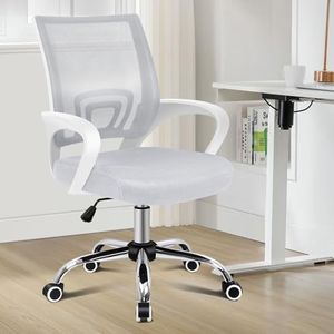 ALFORDSON Mesh Ergonomic Office Chair with Armrest and No Headrest, Tilting Mid Back Executive Computer Desk Chair with Gas-Lift, Swivel Gaming Chair(Carter White Grey)