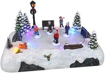 Christmas Village Tabletop Hockey Skating Rink - Animated Musical Pre-lit Winter Snow Village - Perfect Addition to Your Christmas Indoor Home Decorations - Great Centerpiece for Your Collection