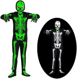ZZQVIP Costume Halloween Bambino Scheletro, Vestito Scheletro Halloween Luminoso per Bambino con Papillon, Costume Luminoso Scheletro per Bambini con Effetto Notte per Feste in Maschera e Party a Tema