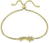 Hoops & Loops Flash Yellow Gold Tone Over Sterling Sterling Silver Cubic Zirconia Shooting Star Adjustable Pull String Bracelet