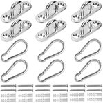 BELLE VOUS Stainless Steel U-Shaped Hooks (6 Pack) - Heavy Duty Pad Eye Plate Hooks with Screws - Wall/Ceiling Mount Ring Hook Loop Hardware for Hanging Planters, Lanterns and Outdoor Decorations