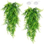 QUOZUO 2 Pack Reptile Plants Terrarium Hanging Plant Artificial Leaves Reptile Hide with Suction Cup, Reptile Tank Accessories for Bearded Dragon Lizard Snake Geckos Chameleon