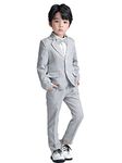 LOLANTA Boys Suit Wedding Ring Bearer Outfit Kids Suit Set, Plaid Blazer Suit Pants Bow Tie (Grey 8-9 Years)