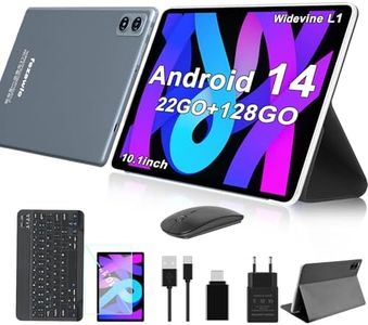 fezawio Tablette Android 14,22GO RAM + 128GO ROM/1TO Expandable,8000mAh,avec 5G Wi-FI,Tablette Tactile avec Widevine L1| 8 cœurs | 2 en 1 Tablette 10 Pouces avec Clavier,Dernières tablettes PC—Gris