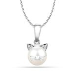 LeCalla 925 Sterling Silver Cultured Pearl Necklace Jewelry Cat Necklaces For Women Cat Jewelry for Women Cat Gifts for Cat Lovers Women