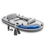 INTEX 68324EP Excursion 4 Inflatable Boat Set: Includes Deluxe 54in Aluminum Oars and High-Output Pump – Adjustable Seats with Backrest – Fishing Rod Holders – 4-Person – 1100lb Weight Capacity